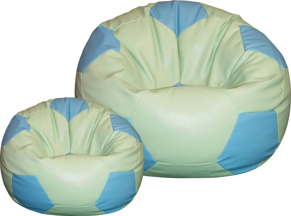 acquista Sitzsack Pouf Ø100 cm aus Kunstleder mit Fußstütze Baselli Mintgrün und himmelblauer Fußball