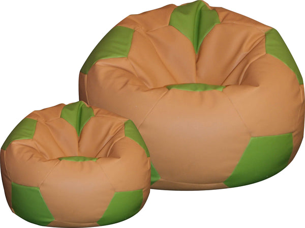 online Sitzsack Pouf Ø100 cm aus Kunstleder mit Fußstütze Baselli Football Ball Hellbraun und Zitronengrün
