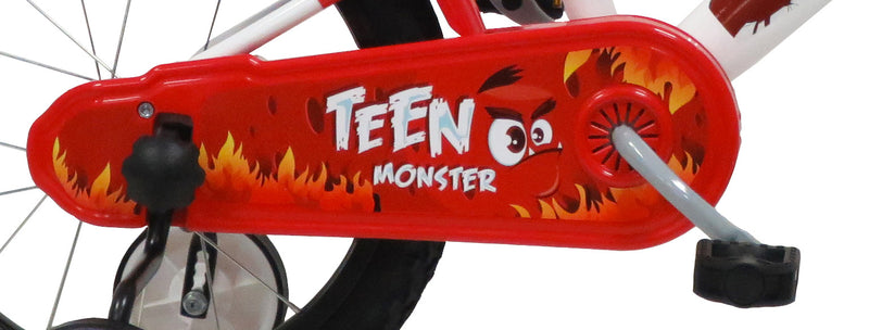 Bicicletta per Bambino 16" 2 Freni  Teen Monster Bianca/Rossa-6