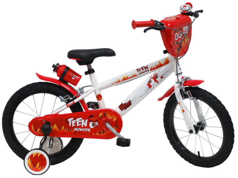 Bicicletta per Bambino 16" 2 Freni  Teen Monster Bianca/Rossa-1