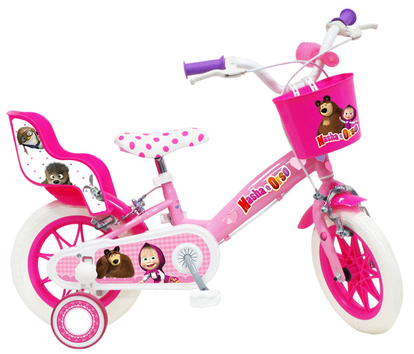 Fahrrad für Mädchen 12" 2 Bremsen EVA-Reifen Mascha und der rosa Bär prezzo