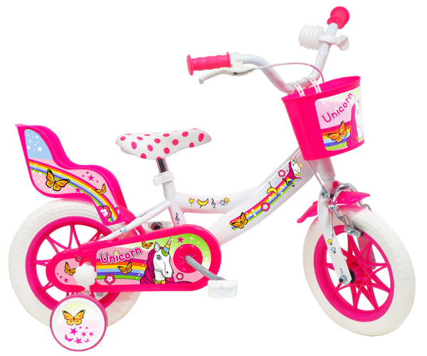 Fahrrad für Mädchen 12" 1 Bremse EVA-Reifen Einhorn Weiß/Rosa sconto