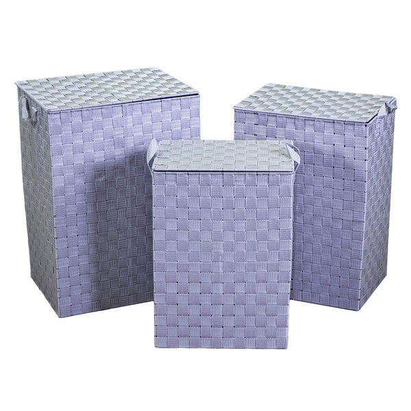 prezzo Set mit 3 rechteckigen, gefütterten grauen Wäschekörben aus Polyester