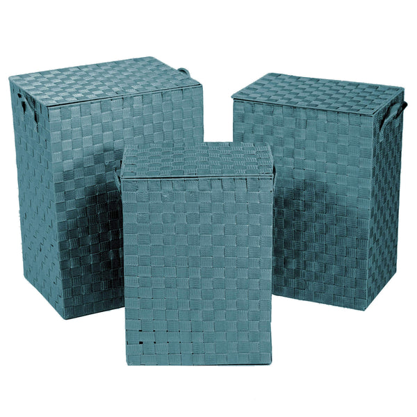 Set mit 3 rechteckigen gefütterten aquagrünen Wäschekörben aus Polyester acquista