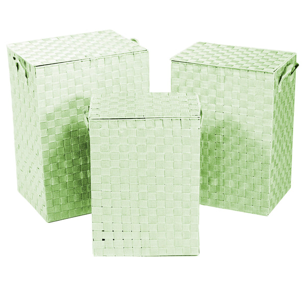 prezzo Set aus 3 rechteckigen Wäschekörben aus hellgrünem Polyester mit Futter
