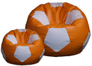 Poltrona a Sacco Pouf Ø100 cm in Similpelle con Poggiapiedi Baselli Pallone da Calcio Arancione e Bianco-1
