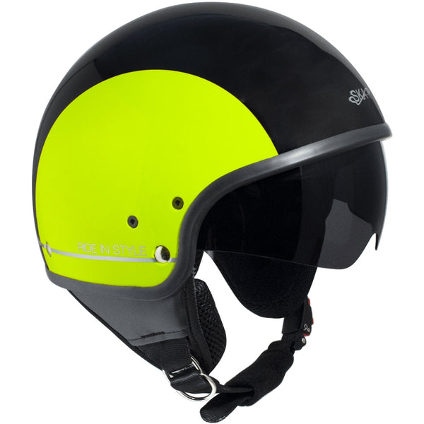 prezzo Demi-Jet Helm für Scooter Ska-P 1 NG Slim Bico Black Metal Retractable Goggles