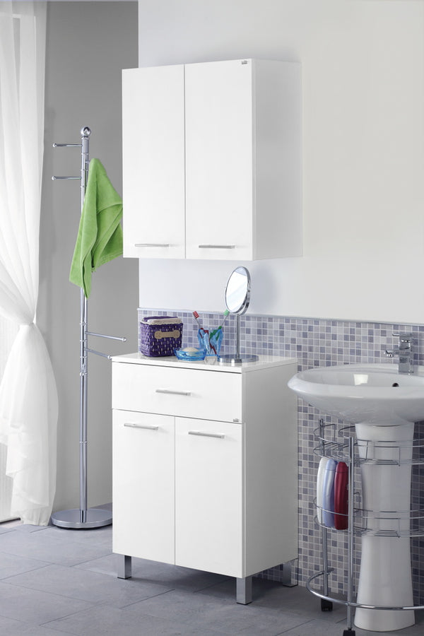 prezzo Doppelboden-Badezimmerschrank 60 cm weiß lackiert