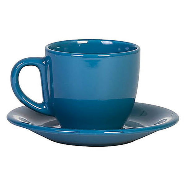 online Die Cappuccino-Tasse mit blaugrünem Kaleidos-Steingutteller
