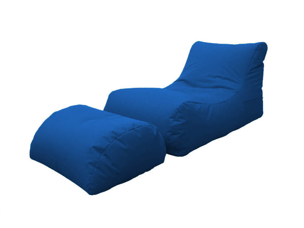 sconto Sessel Pouf Chaiselongue mit Fußstütze aus blauem Polyester von Avalli