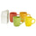 Set aus 4 farbigen Tassen mit weißem Kaleidos-Steinzeug-Milchkännchen