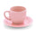 Cappuccino-Teetasse mit rosafarbenem Kaleidos-Steingutteller