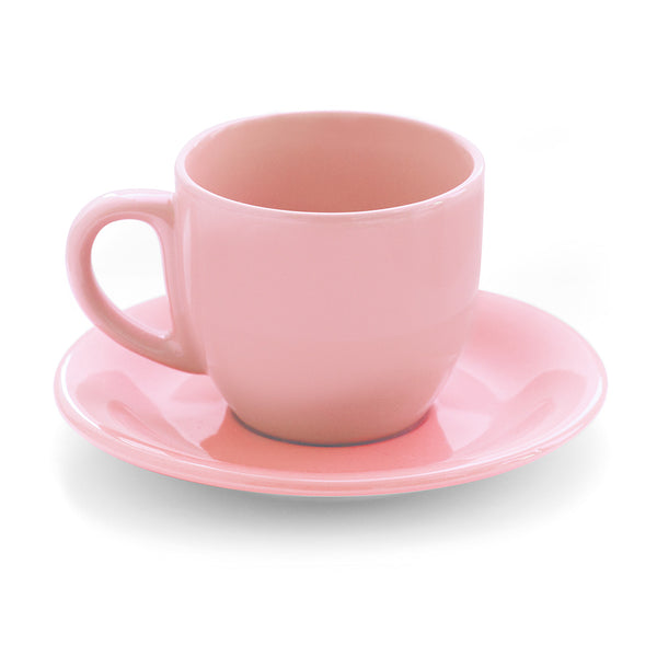 online Cappuccino-Teetasse mit rosafarbenem Kaleidos-Steingutteller
