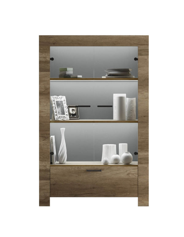 Sideboard Wohnzimmermöbel mit Vitrine 2 Melamintüren 102x43x158cm TFT Sax Oak online