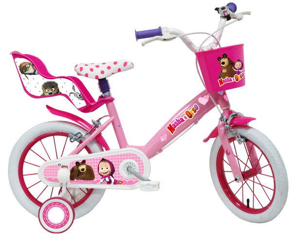 Fahrrad für Mädchen 14" 2 Bremsen Mascha und der rosa Bär prezzo