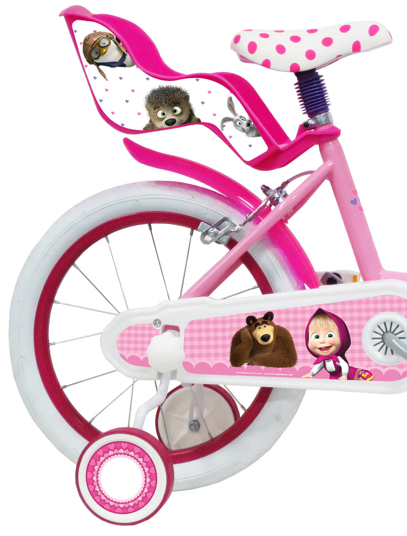 Bicicletta per Bambina 16" 2 Freni  Masha e Orso Rosa-2