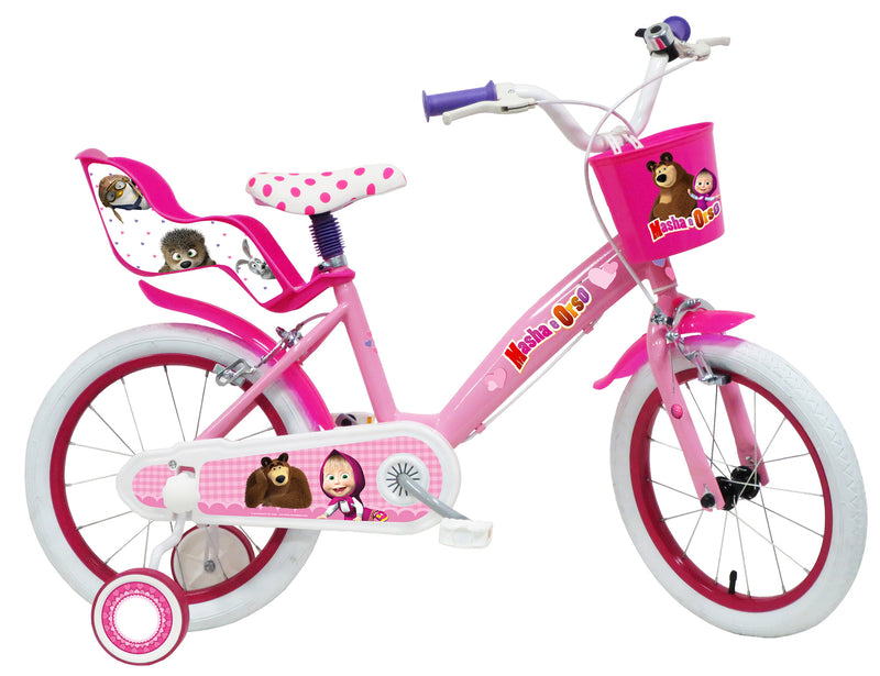 Bicicletta per Bambina 16" 2 Freni  Masha e Orso Rosa-1