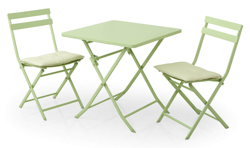 Set Tavolino e 2 Sedie Pieghevoli da Giardino in Acciaio Kraus Tiziano Verde-1