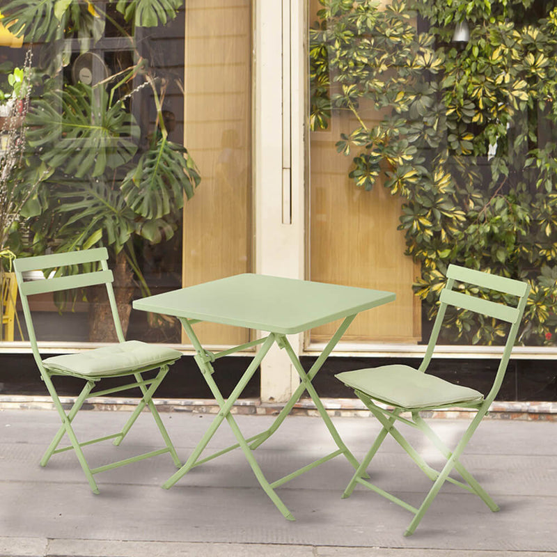Set Tavolino e 2 Sedie Pieghevoli da Giardino in Acciaio Kraus Tiziano Verde-7
