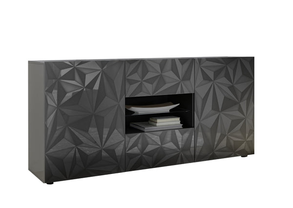 Buffetschrank 2 Türen 2 Schubladen 180 x 42 x 84 cm aus poliertem schwarzem Prager TFT-Holz prezzo