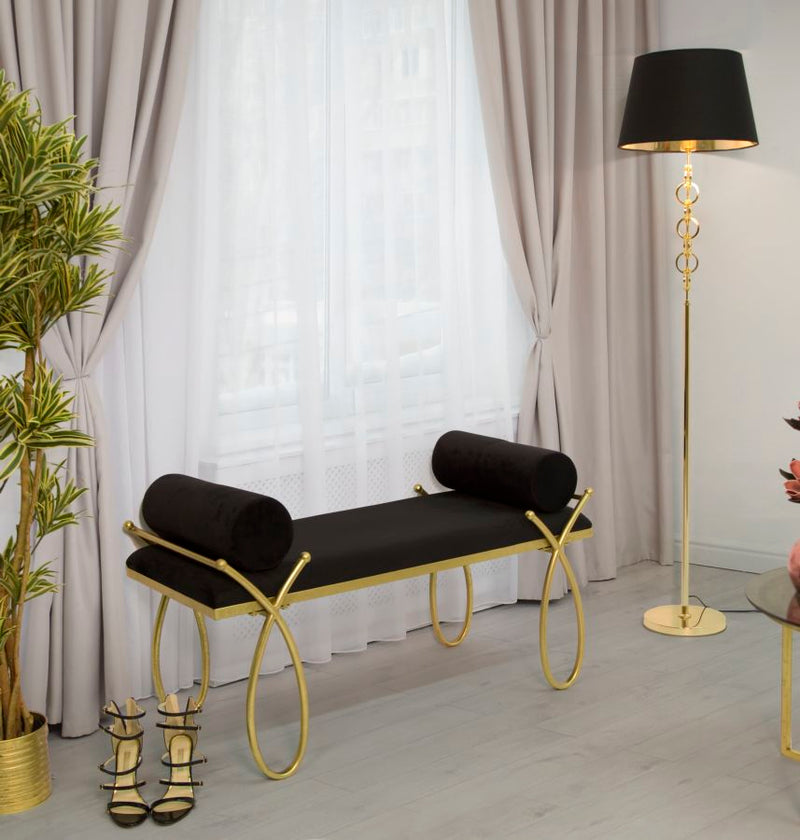 Lampada da Tavolo Rings Ø40x170 cm in Ferro e Tessuto Nero e Oro-10