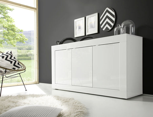 Sideboard Wohnzimmermöbel 3-türig 160x43x86cm TFT Basic Glänzend Weiß sconto