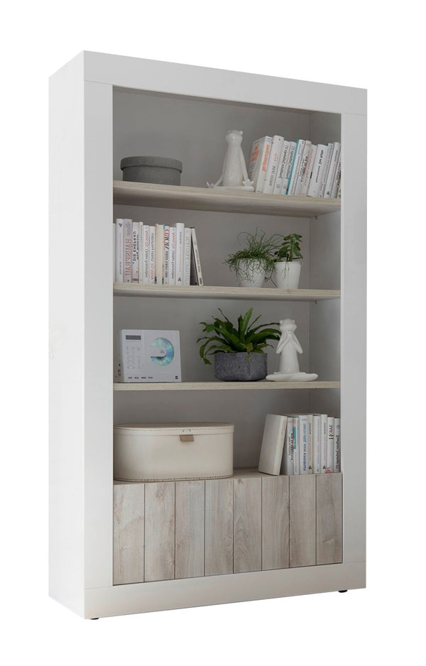 Bücherregal Sideboard 2 Türen 4 Regale 110 x 42 x 191 cm TFT Lipari Weiß und Kiefer online