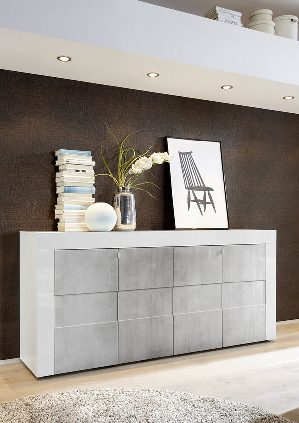 Sideboard Möbel für Wohnzimmer 4 Türen 181x42x84cm TFT Bau Hochglanz Weiß und Zement online