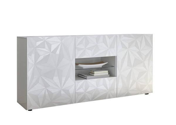 acquista Buffetschrank 2 Türen 2 Schubladen 180 x 42 x 84 cm aus poliertem weißem Prager TFT-Holz