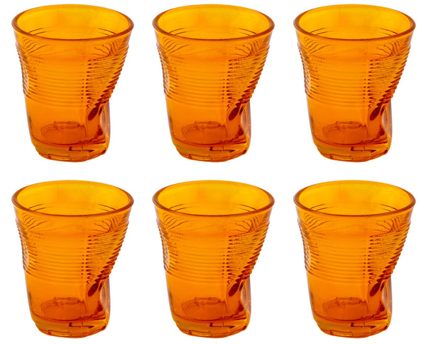 Set mit 6 zerknitterten Gläsern 22 cl Ø8 cm aus orangefarbenem Kaleidos-Pressglas online