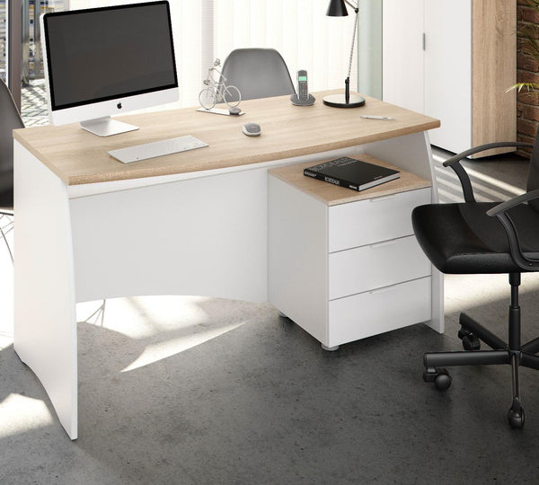 Schreibtisch mit Kommode 138x67x75 cm in Weißholz und Eiche sconto