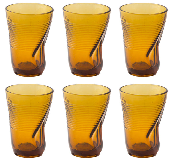 online Set 6 Crumpled Glasses 34 cl Ø8 cm aus Kaleidos Amber Pressed Glass