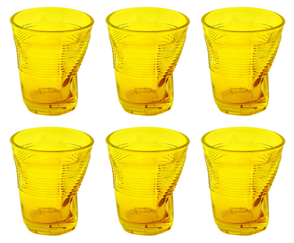 Set mit 6 zerknitterten Gläsern 22 cl Ø8 cm aus gelbem Kaleidos-Pressglas sconto
