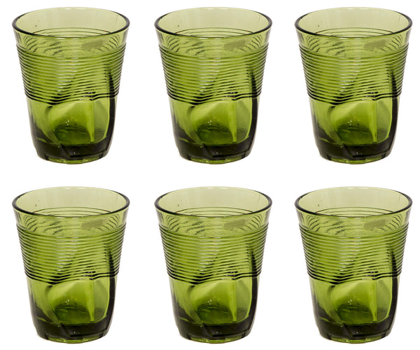 sconto Set mit 6 zerknitterten Gläsern 36 cl Ø9 cm aus grünem Kaleidos-Pressglas