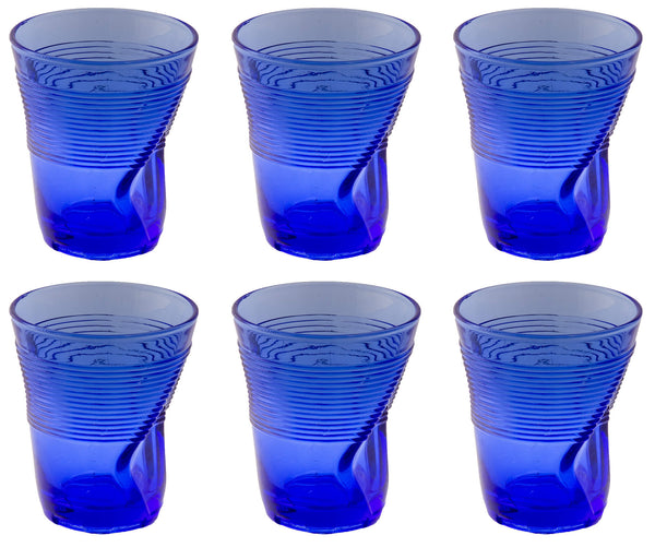 Set 6 Crumpled Glasses 36 cl Ø9 cm aus Kaleidos Blue Pressed Glass prezzo