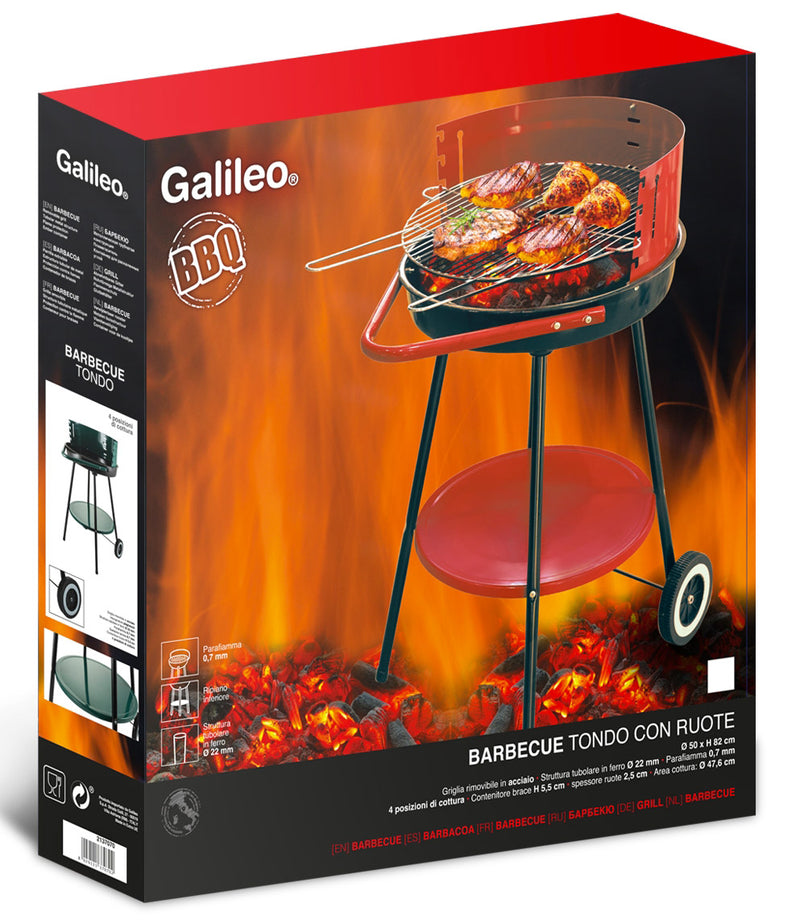Barbecue a Carbone Carbonella Tondo Ø50 cm con Ruote Soriani Sun-day Rosso-9