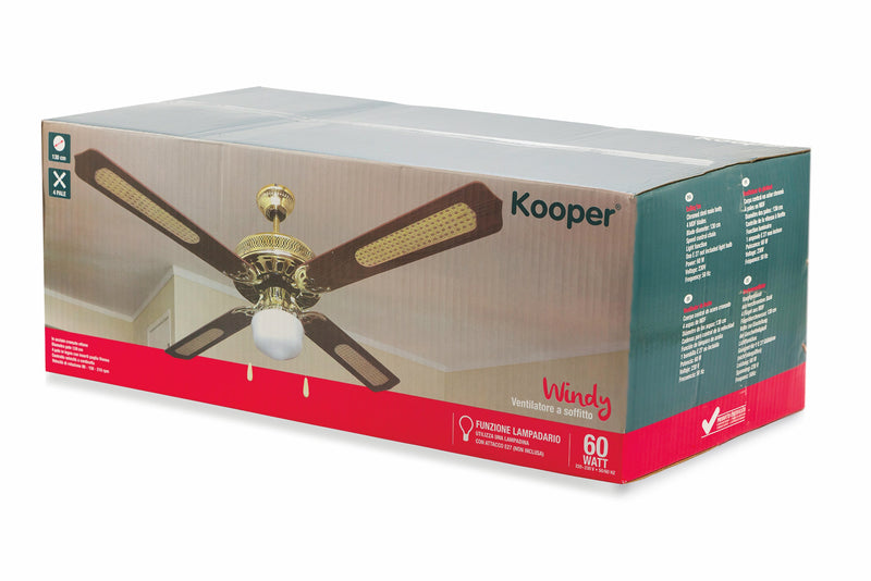 Ventilatore da Soffitto con 4 Pale e Lampada Ø130cm 3 Velocità  Kooper Windy Marrone-4