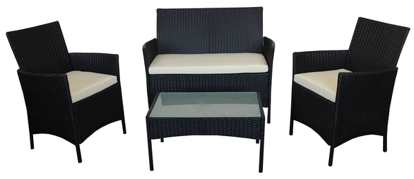 Gartengarnitur Sofa 2 Sessel und Couchtisch aus schwarzem und elfenbeinfarbenem Soriani Polyrattan acquista