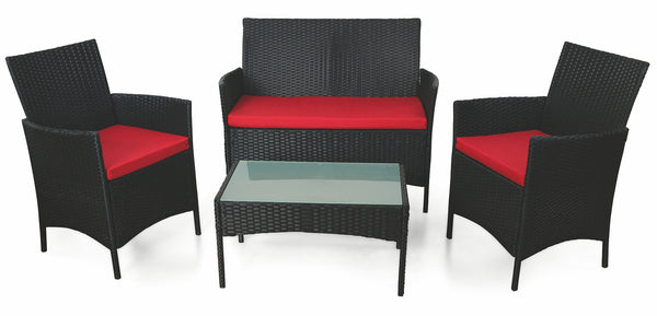 acquista Gartengarnitur Sofa 2 Sessel und Couchtisch aus schwarzem und rotem Soriani Polyrattan