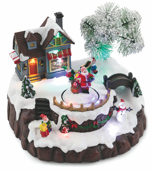 sconto Weihnachtsdorf aus Kunststoff mit Lichtern und Geräuschen 21 x 18,5 x 16 cm Soriani