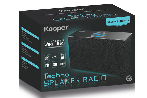 Kabelloser 60-W-Lautsprecher mit Radio aus schwarzem Kooper-Techno-Stoff acquista