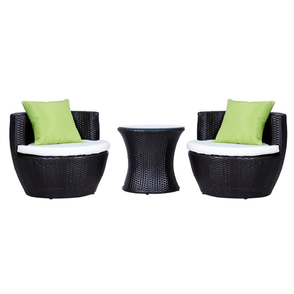 prezzo Garten-Lounge-Set aus synthetischem Rattan, 2 runde Sessel mit Couchtisch und braunen Kissen