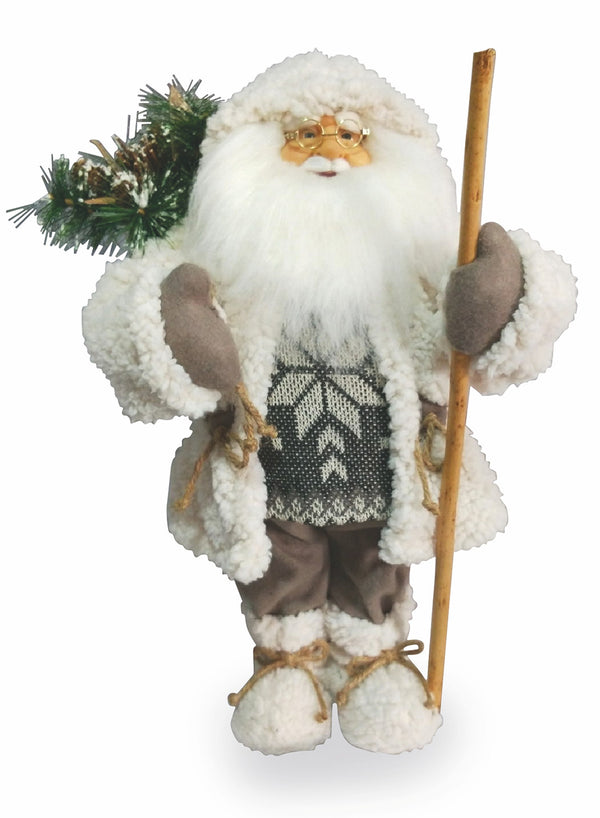 Leuchtende Weihnachtsmannpuppe mit Tannennadeln 6 LED aus Stoff H46 cm Weiß Soriani prezzo