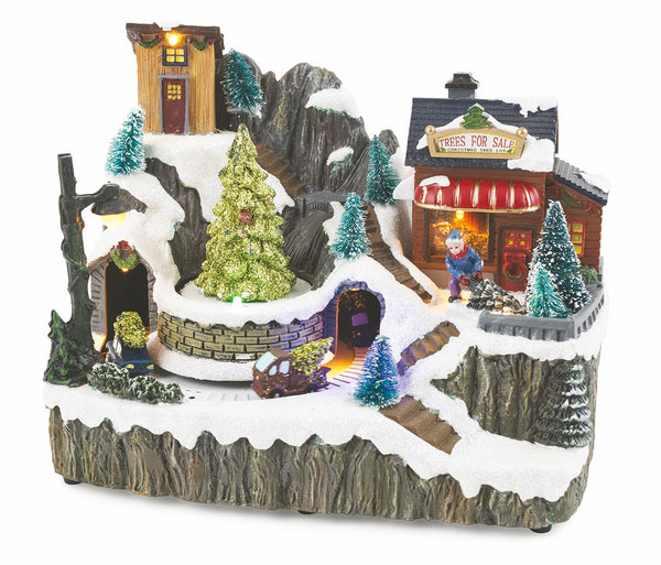 Weihnachtsdorf aus Kunststoff mit Lichtern und Geräuschen 23 x 15,5 x 17,5 cm Soriani Baum und Auto sconto
