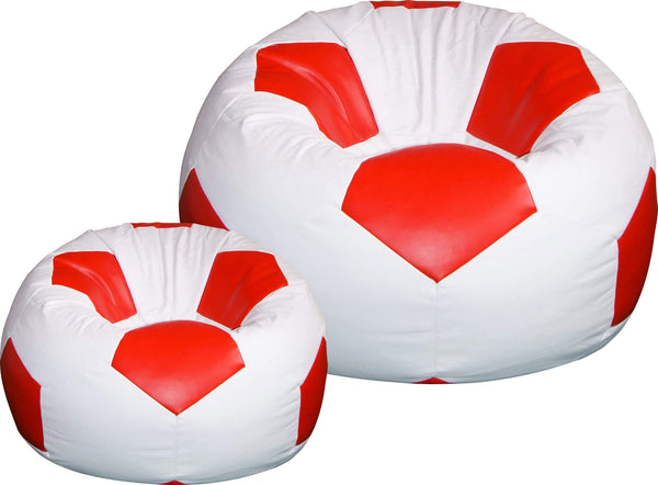 Bean Bag Hocker Ø100 cm aus Kunstleder mit Fußstütze Baselli Weiß und Roter Fußball online