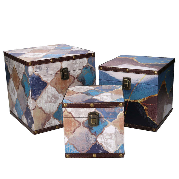 Set mit 3 Boxen aus marokkanisch blauem quadratischem Kunstleder acquista