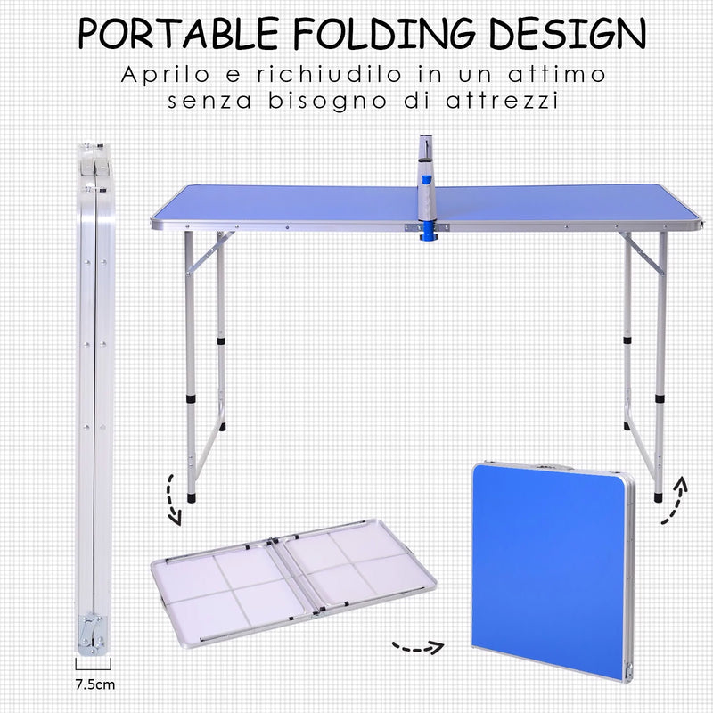 Tavolo Pieghevole da Campeggio 160x80x70 cm con Rete da Ping Pong  Blu-8