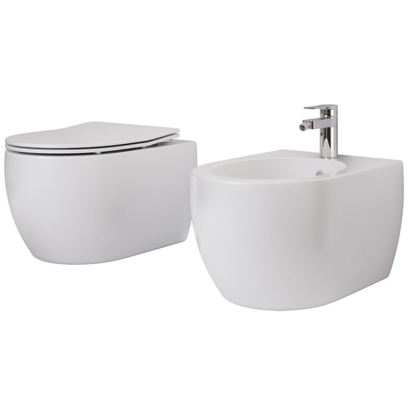 Paar hängende Toiletten- und Bidet-Sanitärartikel aus Bonussi Galatea-Keramik sconto