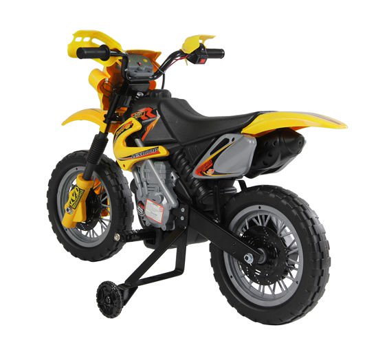 Moto Cross Elettrica per Bambini 6V con Rotelle Giallo -5