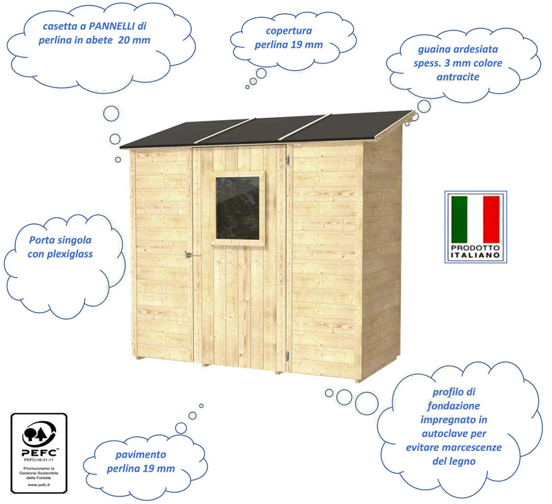 Casetta Box da Giardino per Attrezzi 207x102 cm con Porta Finestrata in Legno Naturale-4